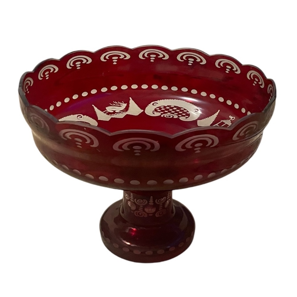 Vintage Egermann Cut To‎ Clear Epergne Ruby Red Crystal Glass Pedestal